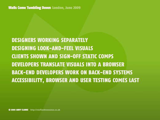 A slide from Andy Clarkes presentation "Walls come tumbling down"